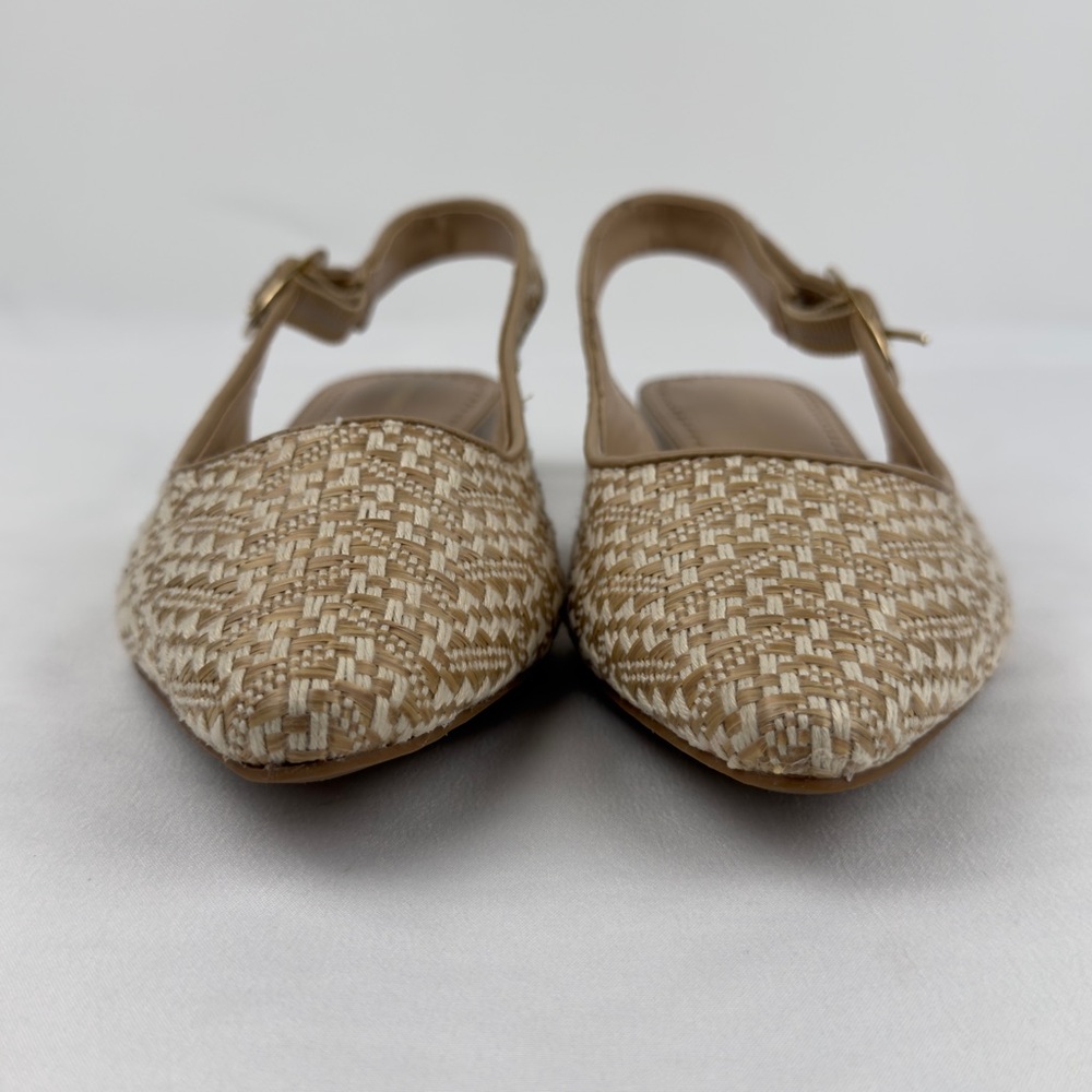 Chic Beige Woven Slingback Heels Pointed Toe Block Heel Sz 8.5 - Picture 3 of 12
